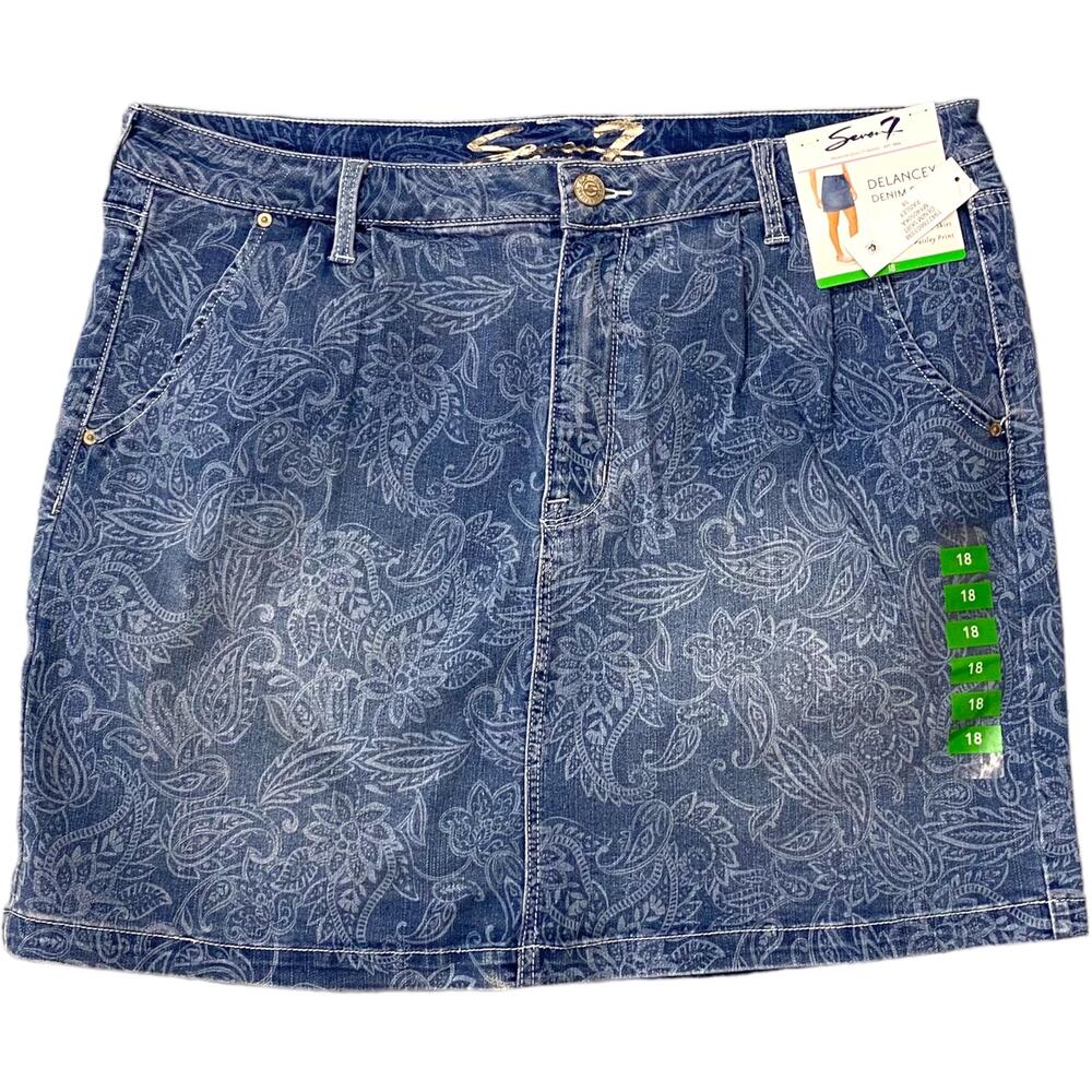 Seven 7 Delaney Paisley Denim Jean Skirt NWT 18